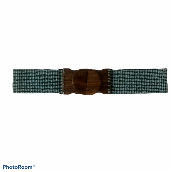 Anthropologie Turquoise Beaded Elastics Belt - Picture 1 of 5